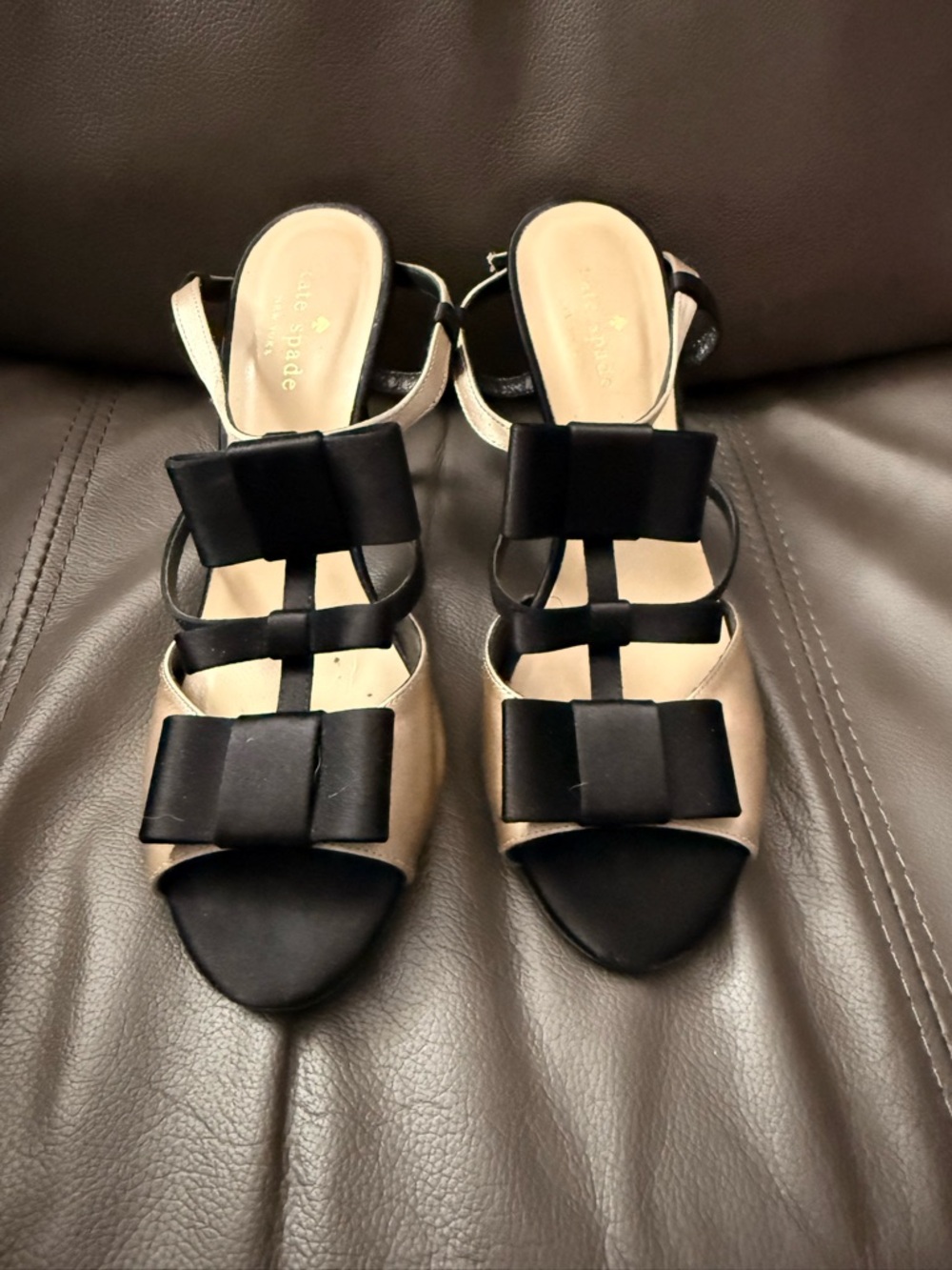kate spade Black and Gold Bow Slingback Heels